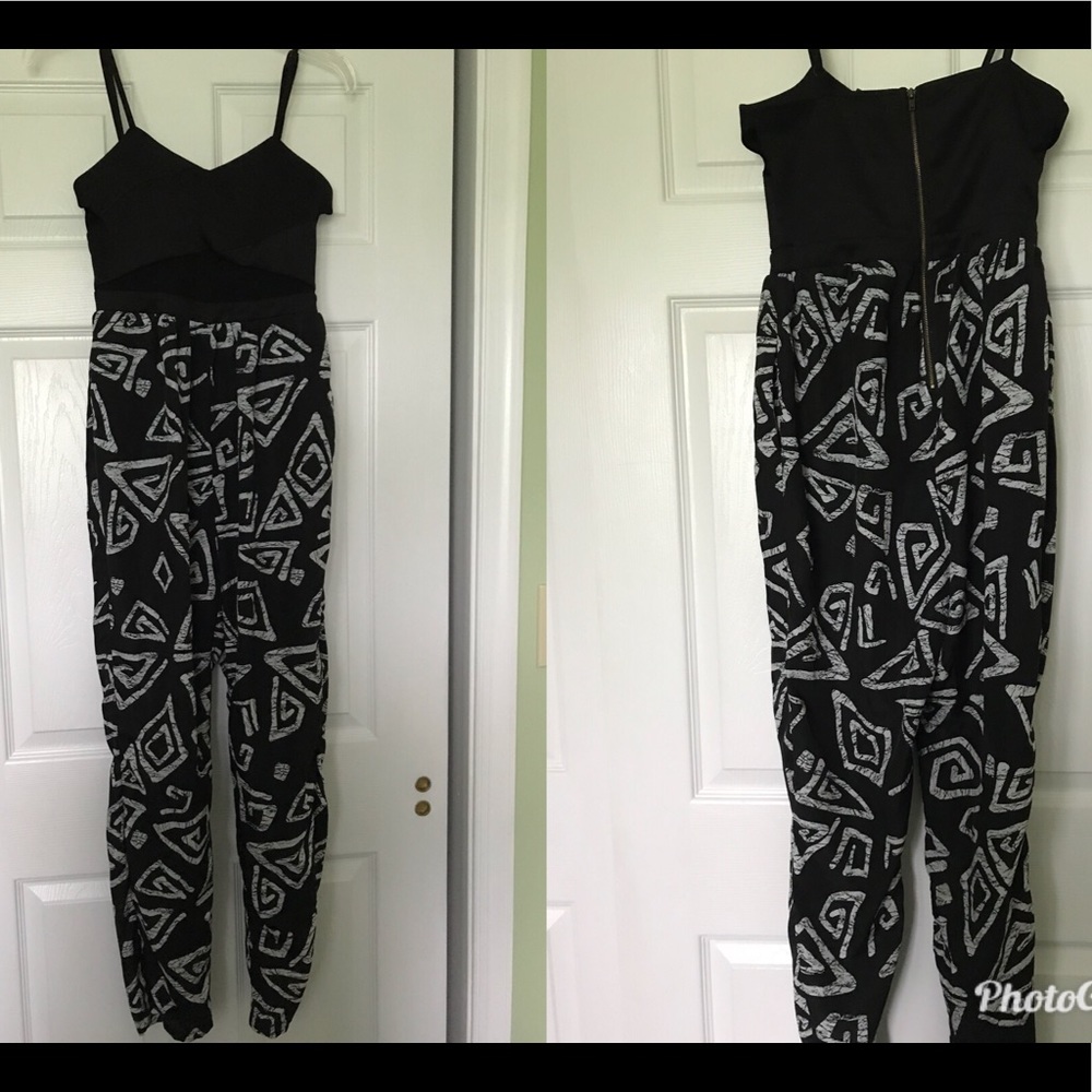 Black Patterned pants romper